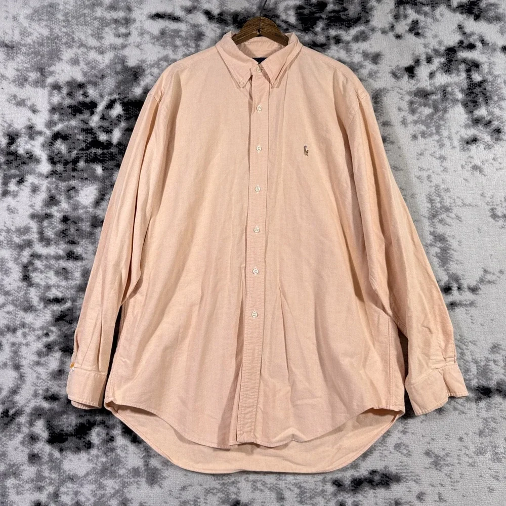 Vintage Polo Ralph Lauren Yarmouth Flesh Pony Shirt Mens 16.5 Orange Preppy‎